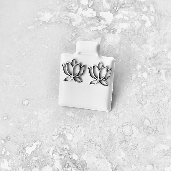 Sterling Silver Cut Out Lotus Stud Earring, Yoga Earrings, Spirit Flower Jewelry - Picture 5 of 8